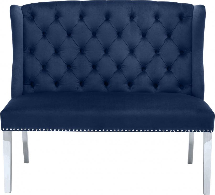 Meridian Furniture - Suri Velvet Settee Bench In Navy - 810Navy - ATL FURNITURE