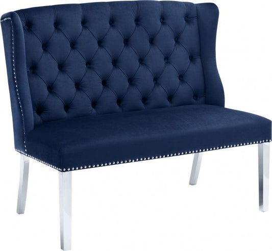 Meridian Furniture - Suri Velvet Settee Bench In Navy - 810Navy - ATL FURNITURE