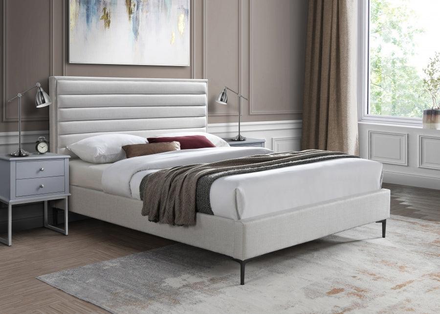 Meridian Furniture - Hunter Queen Linen Bed In Cream - Huntercream-Q - ATL FURNITURE