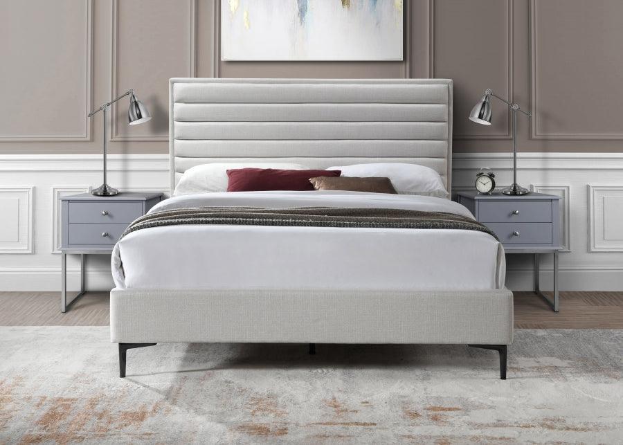 Meridian Furniture - Hunter Queen Linen Bed In Cream - Huntercream-Q - ATL FURNITURE