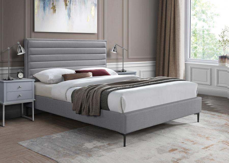 Meridian Furniture - Hunter Queen Linen Bed In Grey - Huntergrey-Q - ATL FURNITURE