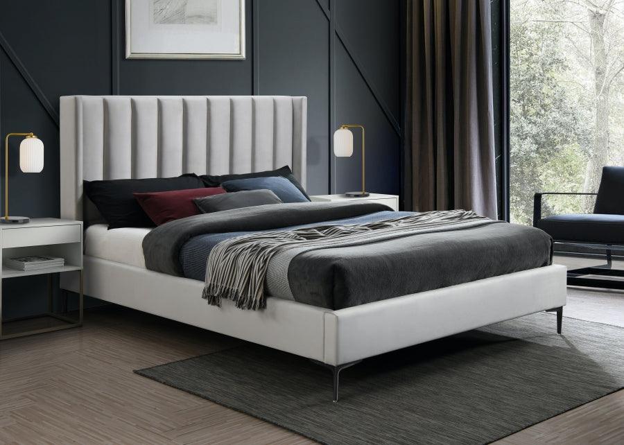 Nadia Velvet King Bed In Cream - Nadiacream-K - ATL FURNITURE