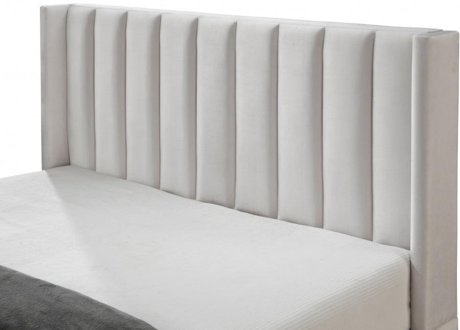 Nadia Velvet King Bed In Cream - Nadiacream-K - ATL FURNITURE