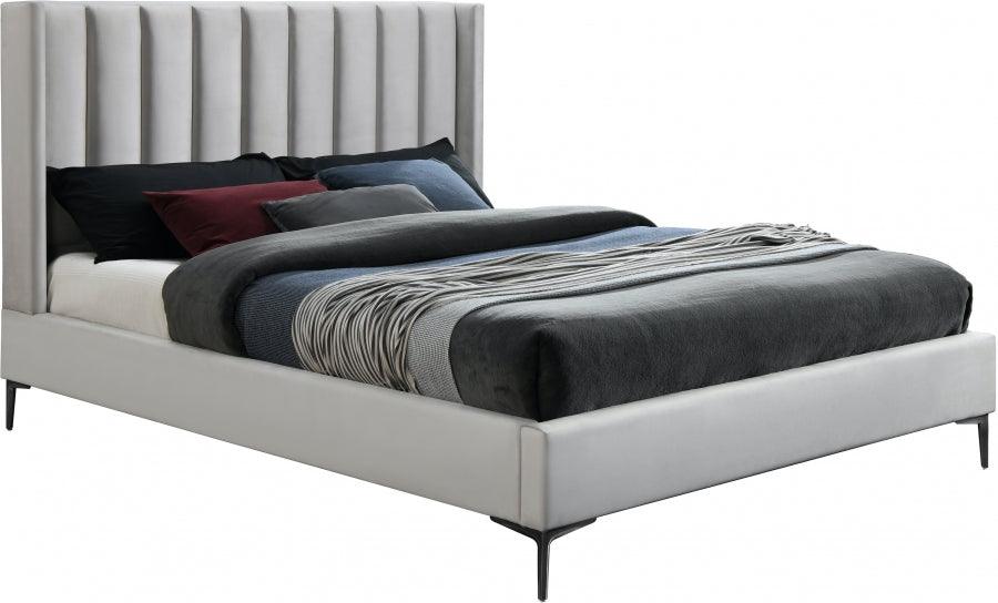 Nadia Velvet King Bed In Cream - Nadiacream-K - ATL FURNITURE