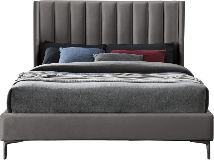 Meridian Furniture - Nadia Velvet Queen Bed In Grey - Nadiagrey-Q - ATL FURNITURE