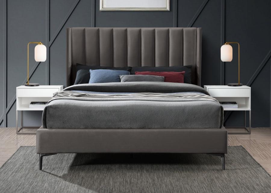 Nadia Velvet King Bed In Grey - Nadiagrey-K - ATL FURNITURE