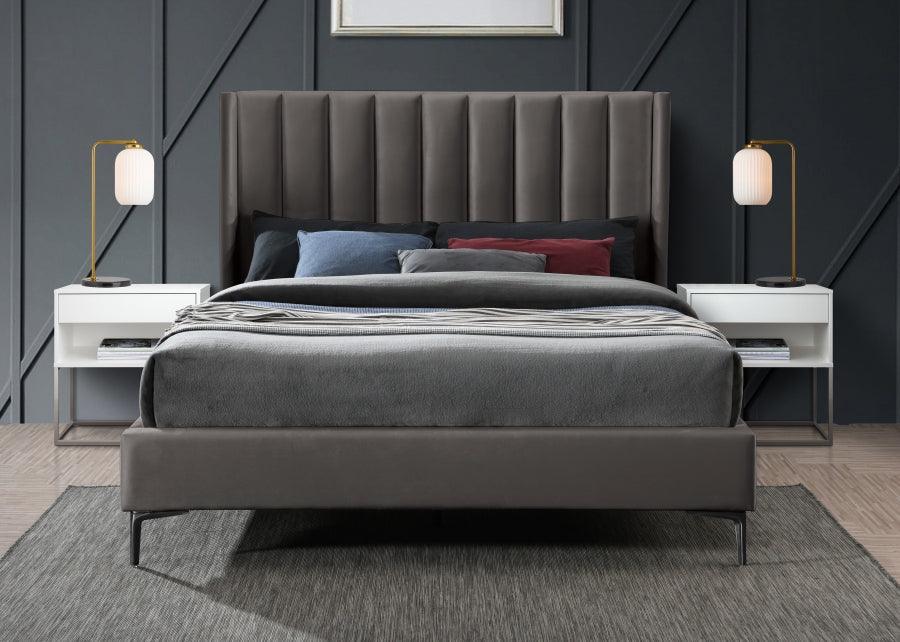 Meridian Furniture - Nadia Velvet Queen Bed In Grey - Nadiagrey-Q - ATL FURNITURE