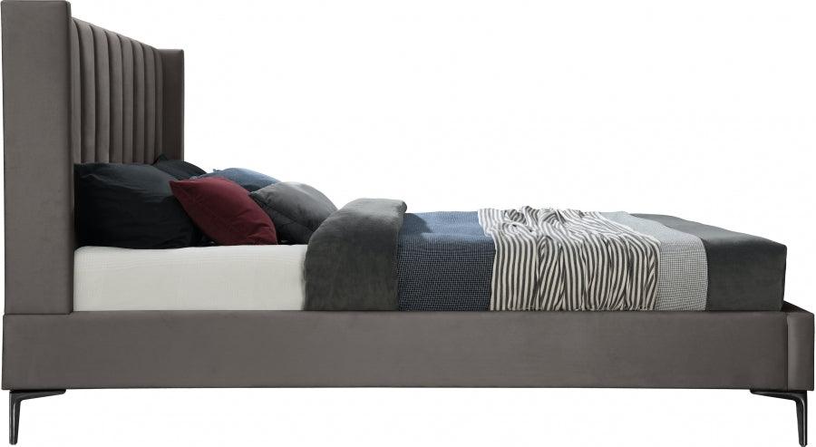 Meridian Furniture - Nadia Velvet Queen Bed In Grey - Nadiagrey-Q - ATL FURNITURE