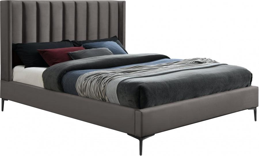 Meridian Furniture - Nadia Velvet Queen Bed In Grey - Nadiagrey-Q - ATL FURNITURE