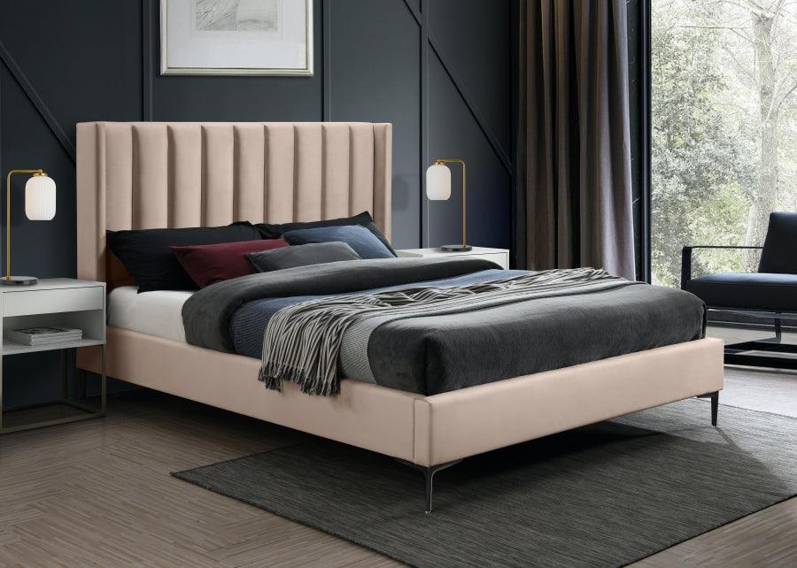 Meridian Furniture - Nadia Velvet Queen Bed In Pink - Nadiapink-Q - ATL FURNITURE