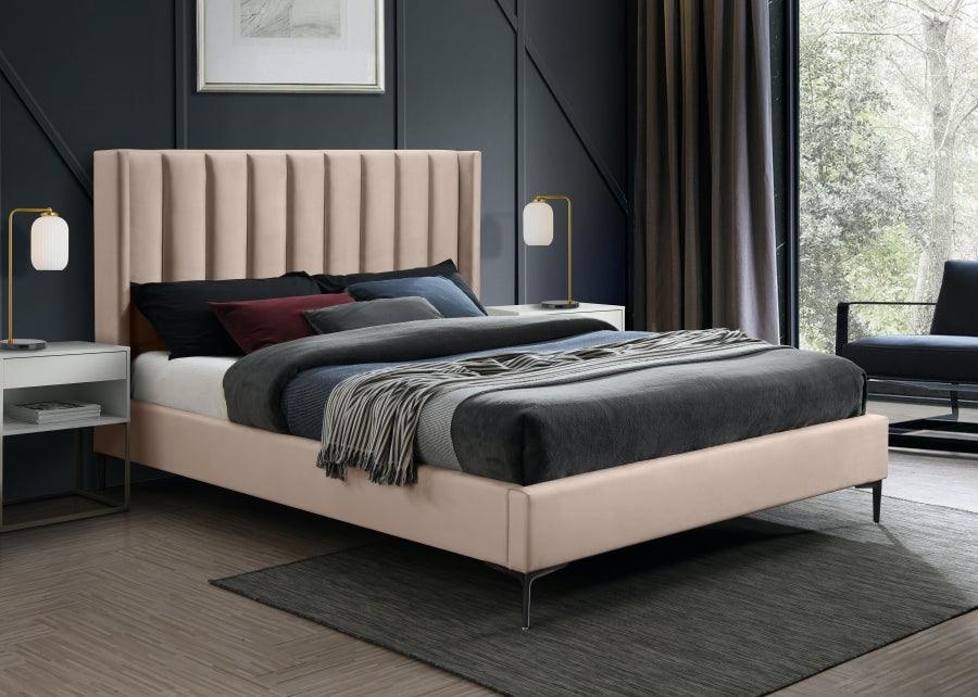 Nadia Velvet King Bed In Pink - Nadiapink-K - ATL FURNITURE