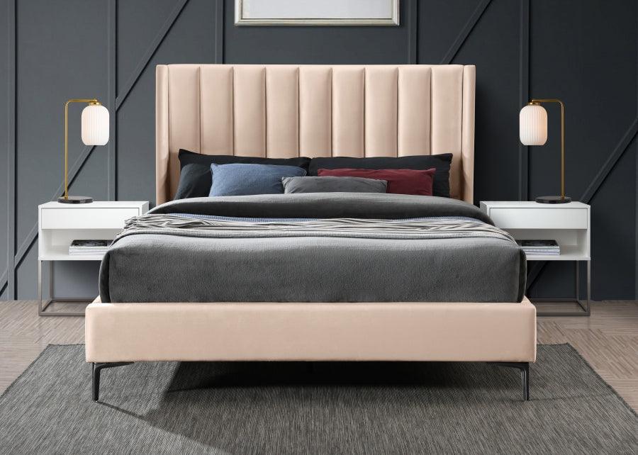 Meridian Furniture - Nadia Velvet Queen Bed In Pink - Nadiapink-Q - ATL FURNITURE