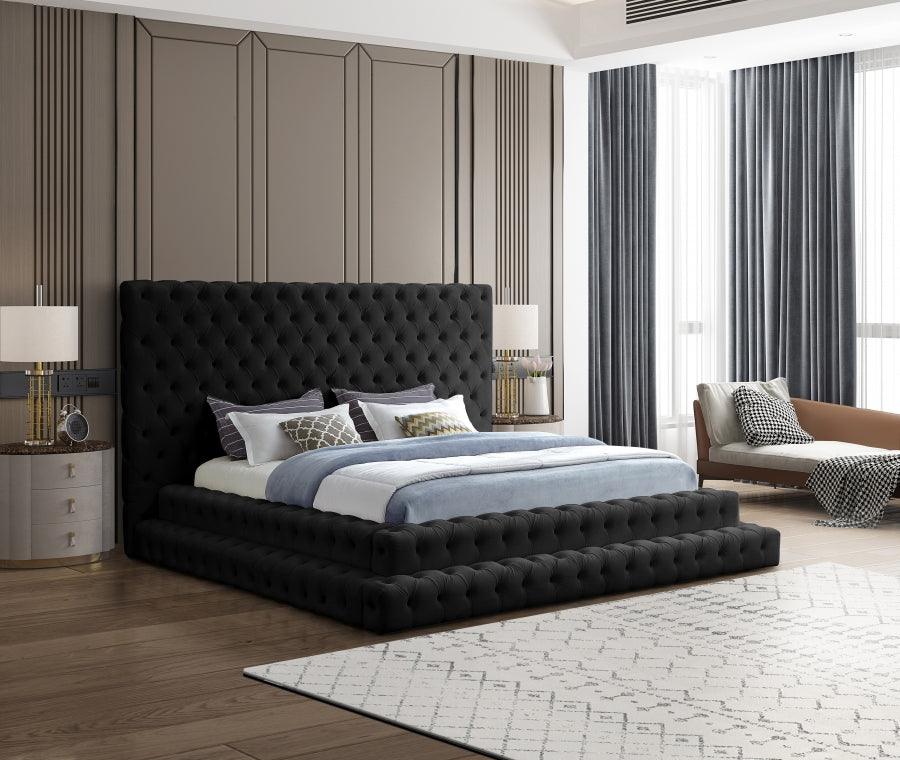 Revel Velvet King Bed In Black - ATL FURNITURE