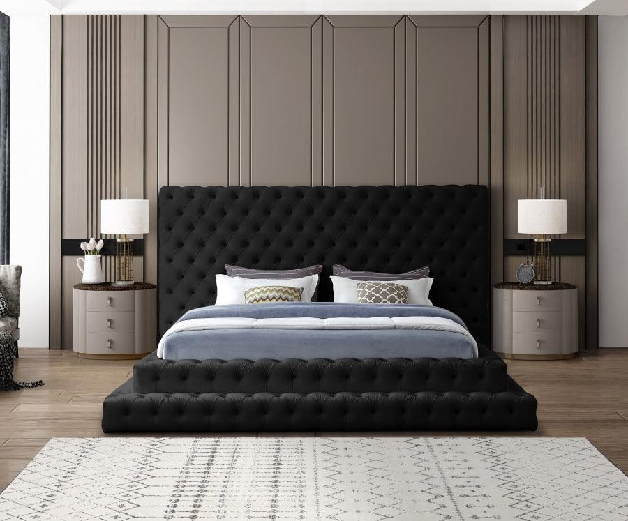 Revel Velvet King Bed In Black - ATL FURNITURE