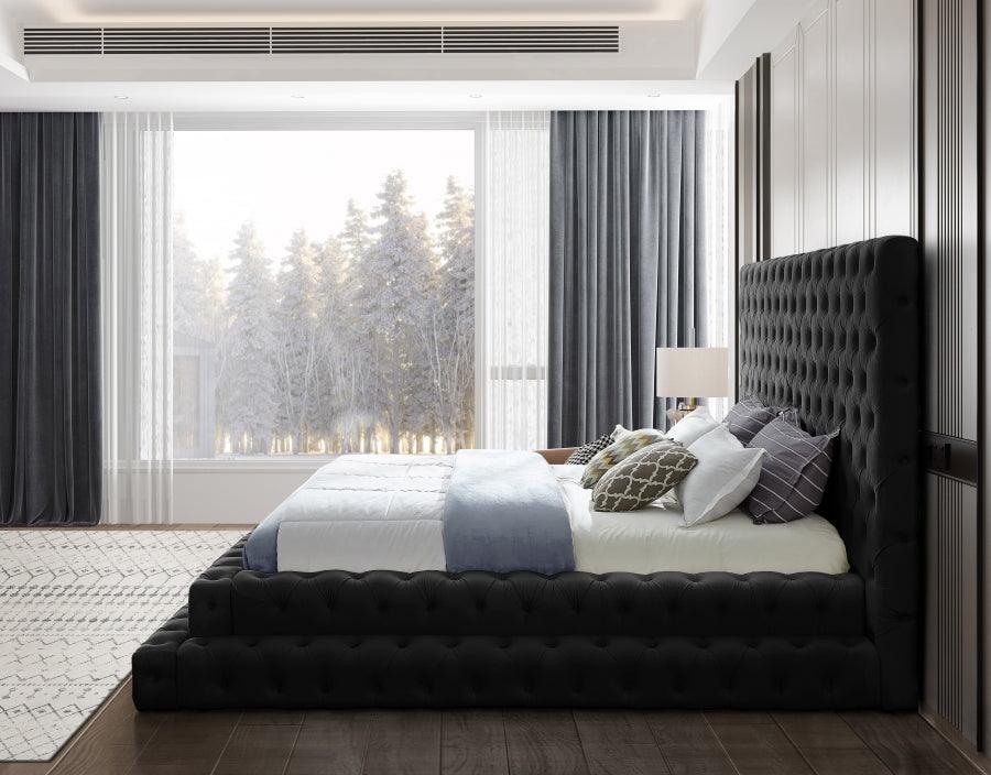 Revel Velvet Queen Bed In Black - ATL FURNITURE
