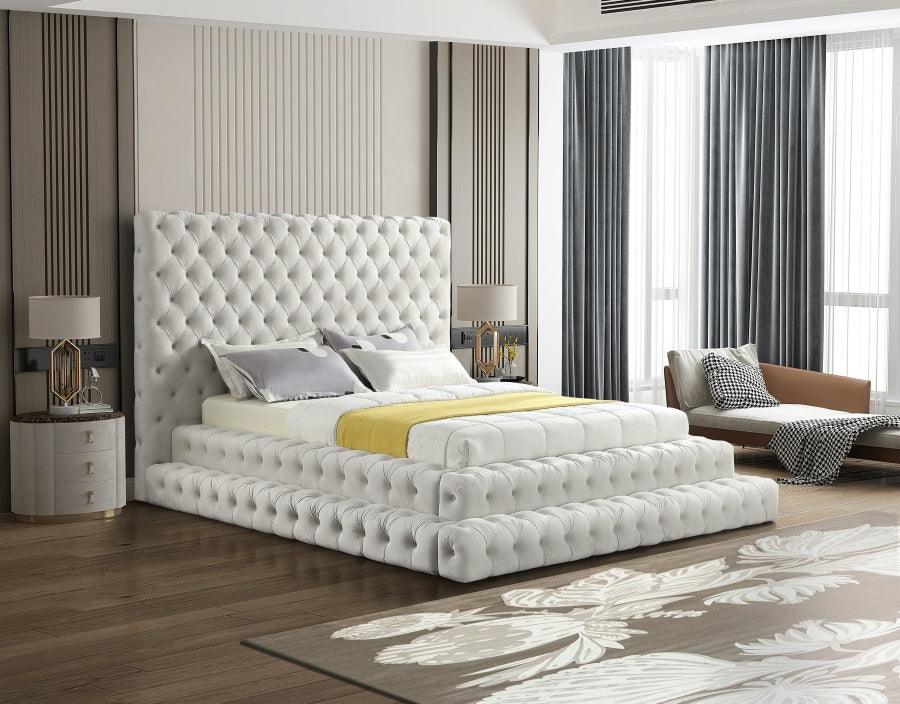 Revel Velvet Queen Bed In Cream - ATL FURNITURE