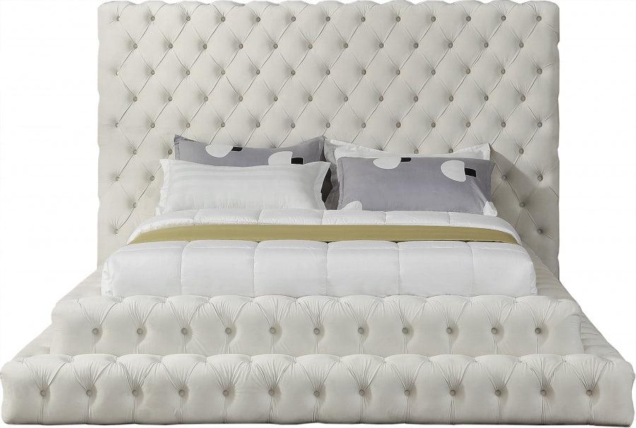 Revel Velvet Queen Bed In Cream - ATL FURNITURE