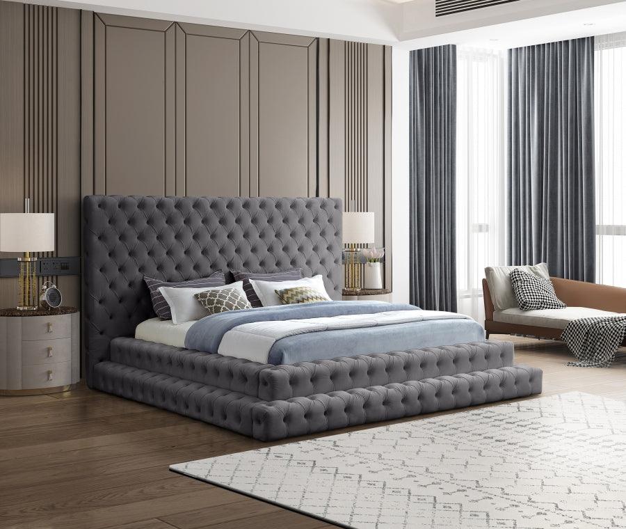 Revel Velvet King Bed In Grey - ATL FURNITURE