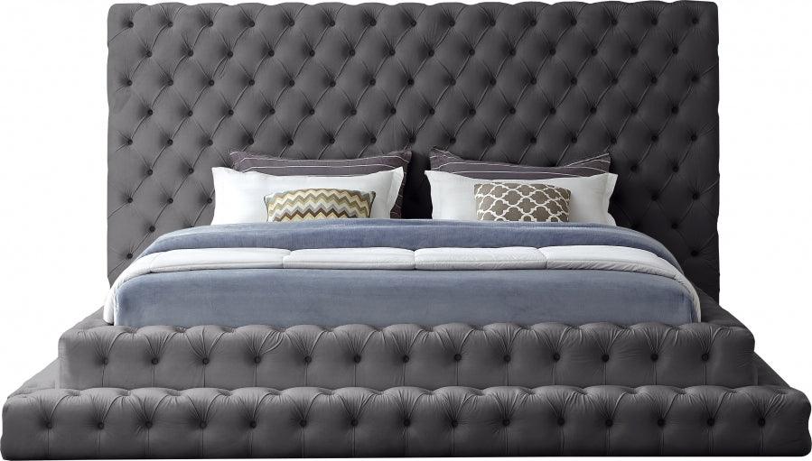 Revel Velvet King Bed In Grey - ATL FURNITURE