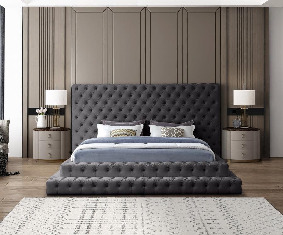 Revel Velvet King Bed In Grey - ATL FURNITURE