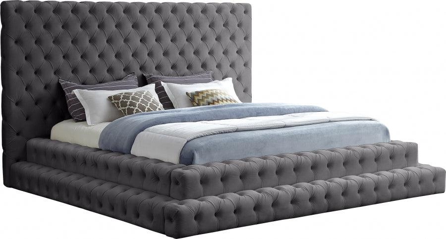 Revel Velvet King Bed In Grey - ATL FURNITURE