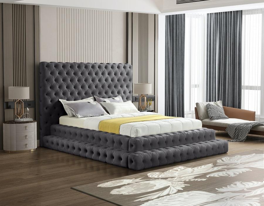 Revel Velvet Queen Bed In Grey - ATL FURNITURE