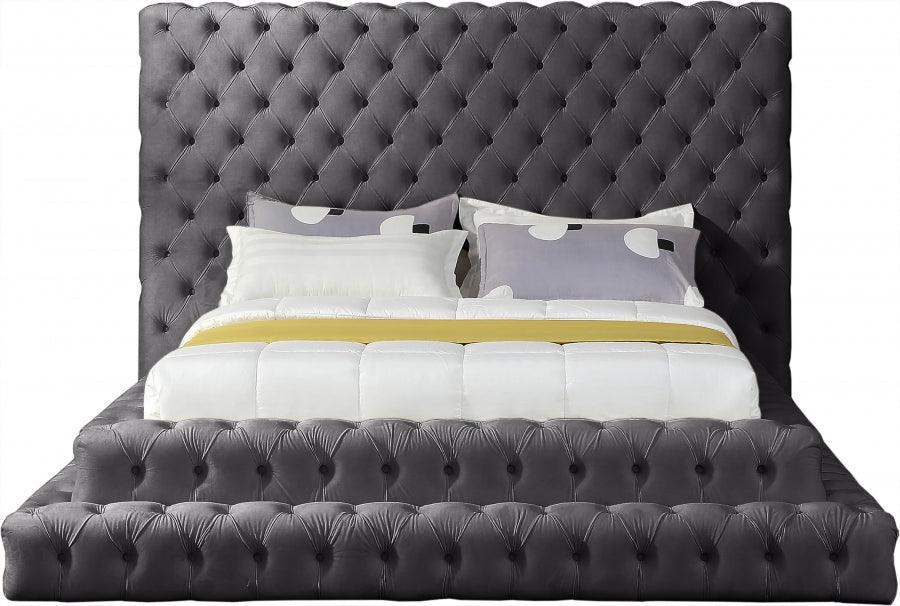 Revel Velvet Queen Bed In Grey - ATL FURNITURE