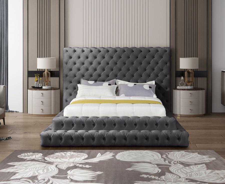 Revel Velvet Queen Bed In Grey - ATL FURNITURE
