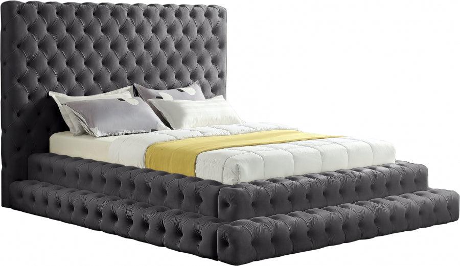 Revel Velvet Queen Bed In Grey - ATL FURNITURE