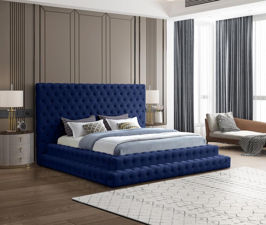 Revel Velvet King Bed In Navy - ATL FURNITURE