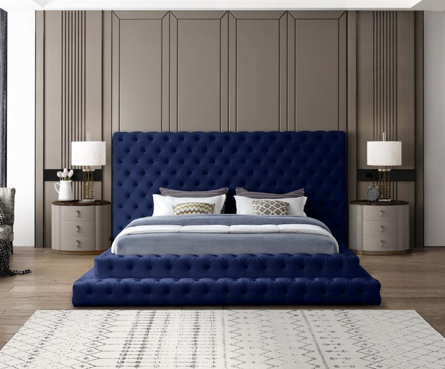 Revel Velvet King Bed In Navy - ATL FURNITURE