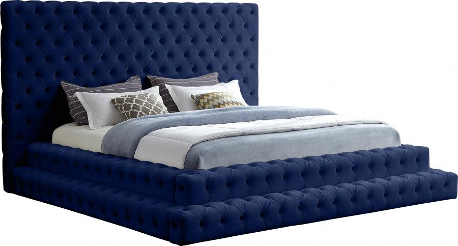 Revel Velvet King Bed In Navy - ATL FURNITURE