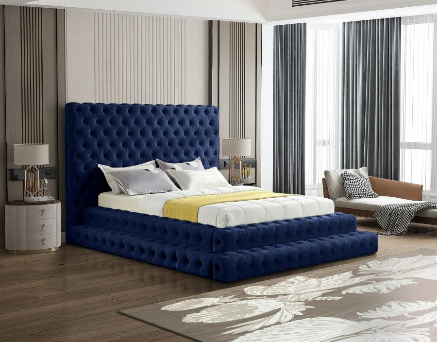 Revel Velvet Queen Bed In Navy - ATL FURNITURE
