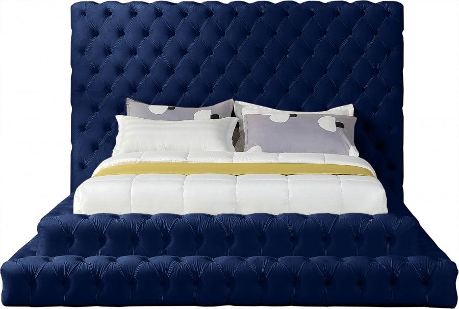 Revel Velvet Queen Bed In Navy - ATL FURNITURE