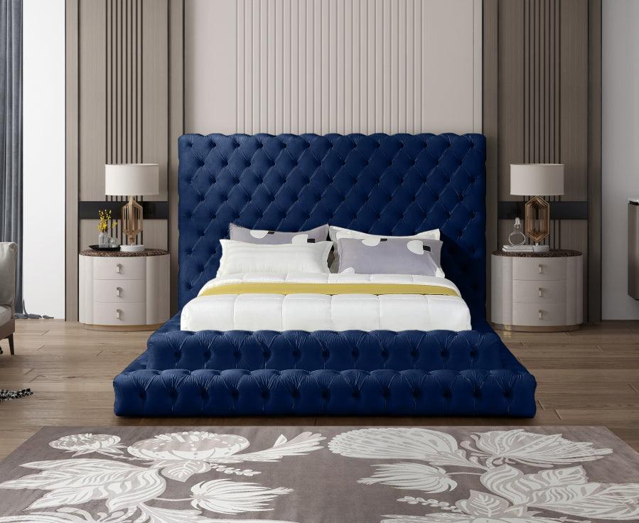Revel Velvet Queen Bed In Navy - ATL FURNITURE