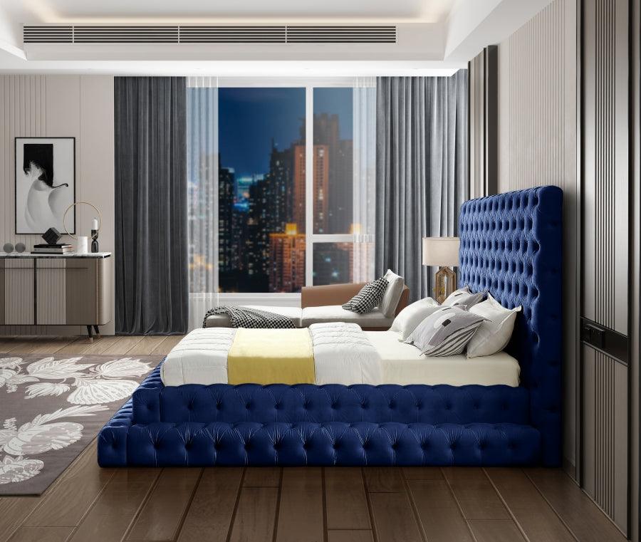 Revel Velvet Queen Bed In Navy - ATL FURNITURE