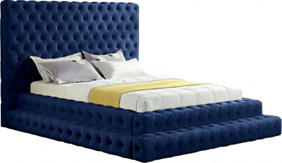 Revel Velvet Queen Bed In Navy - ATL FURNITURE