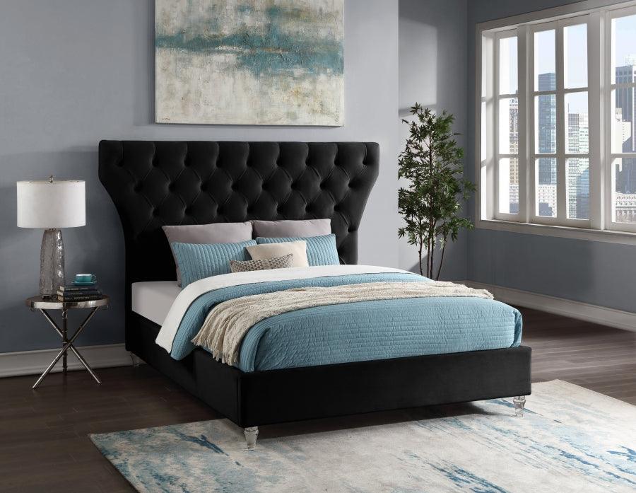 Kira Velvet Queen Bed In Black - Kirablack-Q - ATL FURNITURE