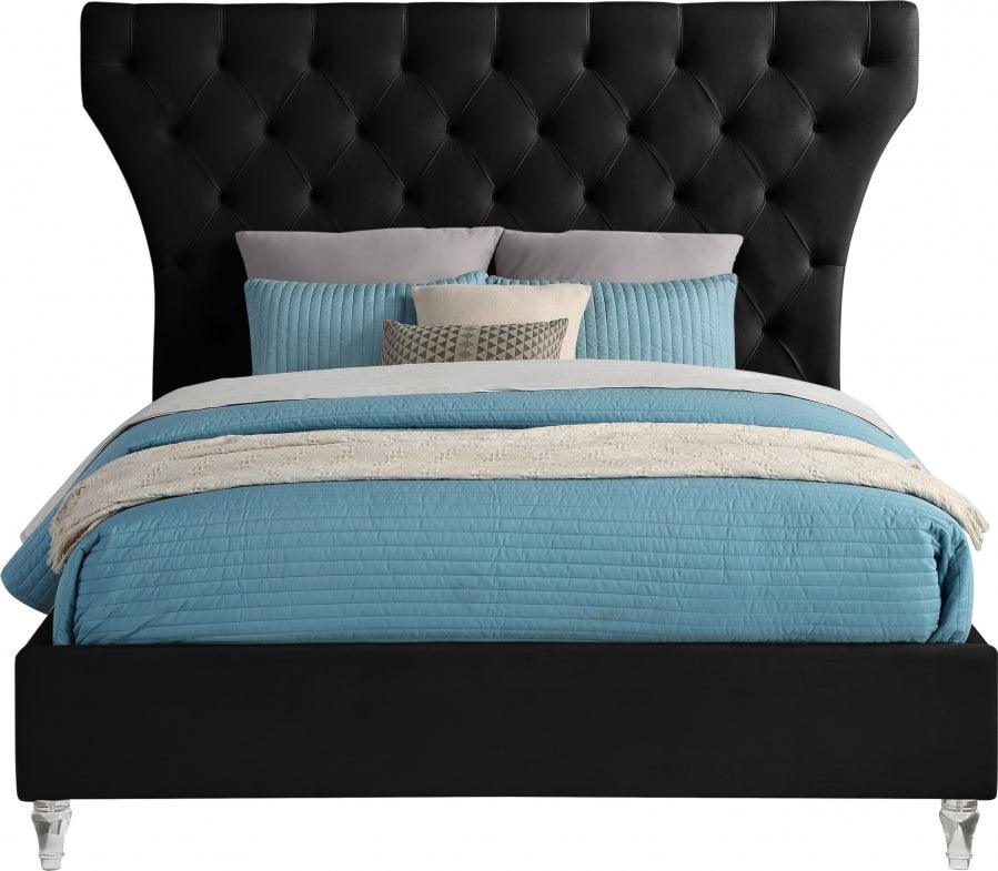 Kira Velvet Queen Bed In Black - Kirablack-Q - ATL FURNITURE