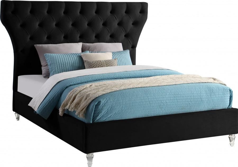 Kira Velvet Queen Bed In Black - Kirablack-Q - ATL FURNITURE
