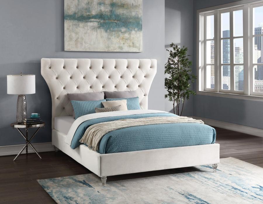 Kira Velvet King Bed In Cream - Kiracream-K - ATL FURNITURE