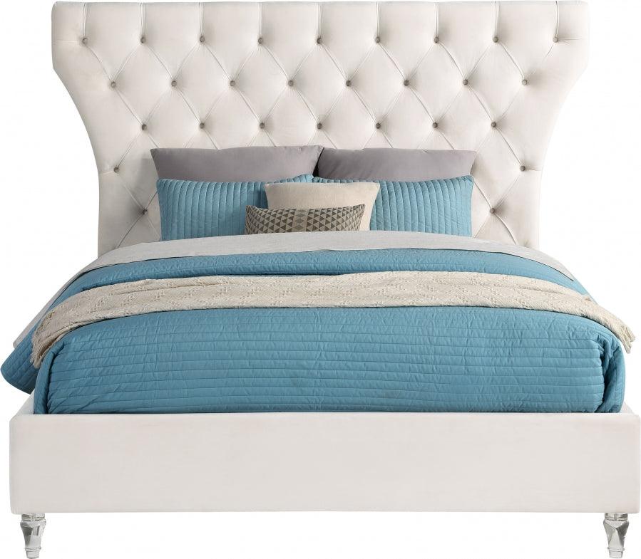 Kira Velvet Queen Bed In Cream - Kiracream-Q - ATL FURNITURE
