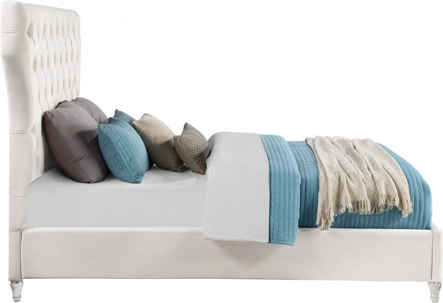 Kira Velvet Queen Bed In Cream - Kiracream-Q - ATL FURNITURE