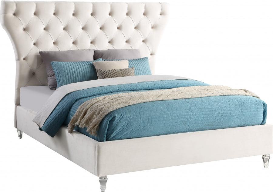 Kira Velvet Queen Bed In Cream - Kiracream-Q - ATL FURNITURE