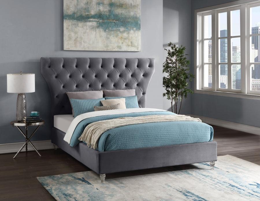 Kira Velvet Queen Bed In Grey - Kiragrey-Q - ATL FURNITURE