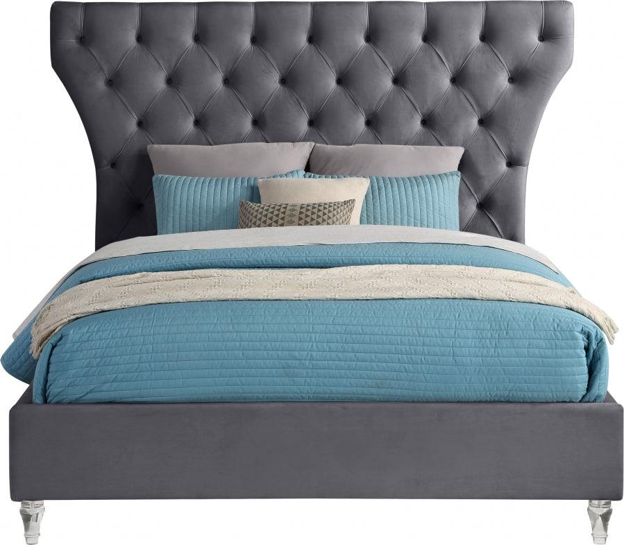 Kira Velvet King Bed In Grey - Kiragrey-K - ATL FURNITURE