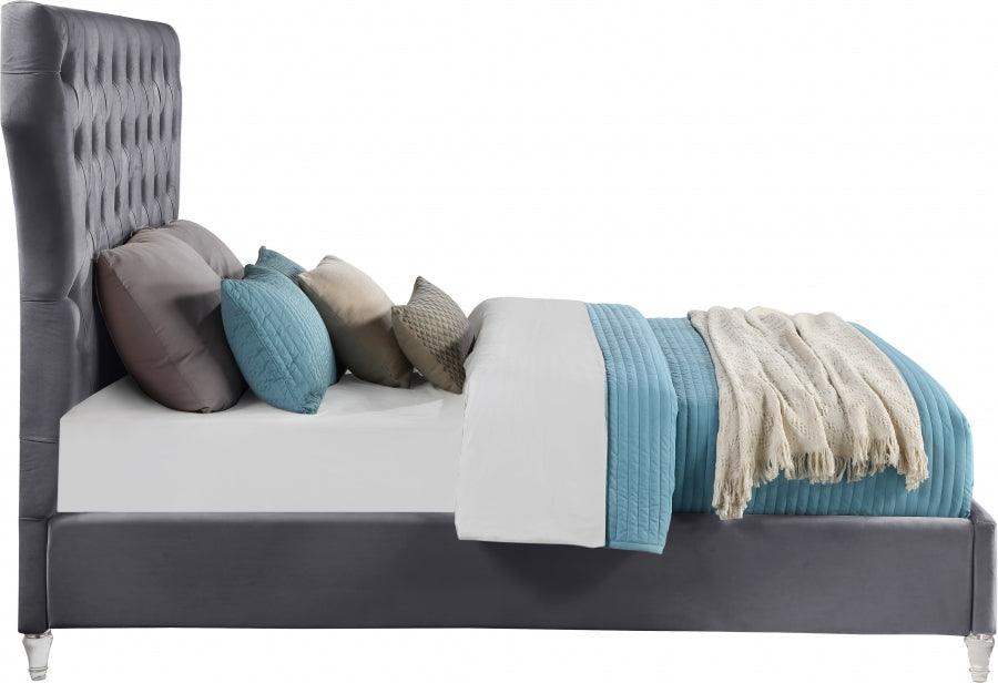 Kira Velvet King Bed In Grey - Kiragrey-K - ATL FURNITURE