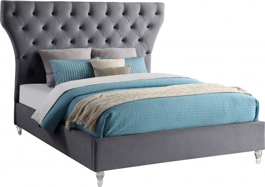 Kira Velvet Queen Bed In Grey - Kiragrey-Q - ATL FURNITURE