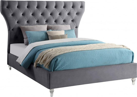 Kira Velvet King Bed In Grey - Kiragrey-K - ATL FURNITURE