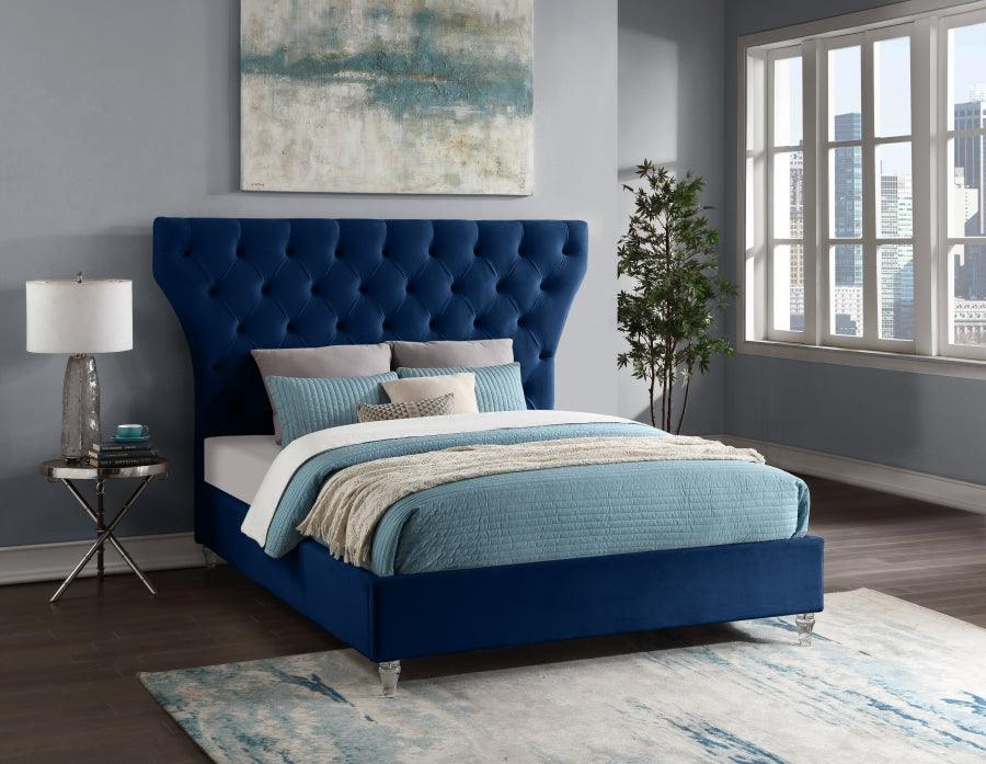 Kira Velvet Queen Bed In Navy - Kiranavy-Q - ATL FURNITURE